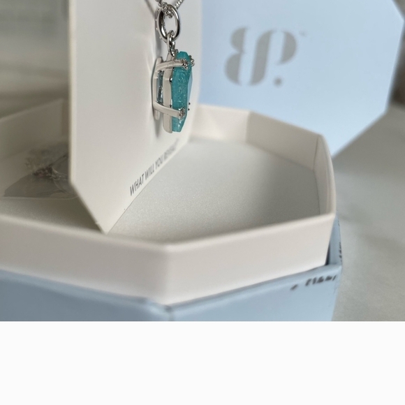 Sparkling Silver Necklace with Aqua Pendant - Picture 3 of 4